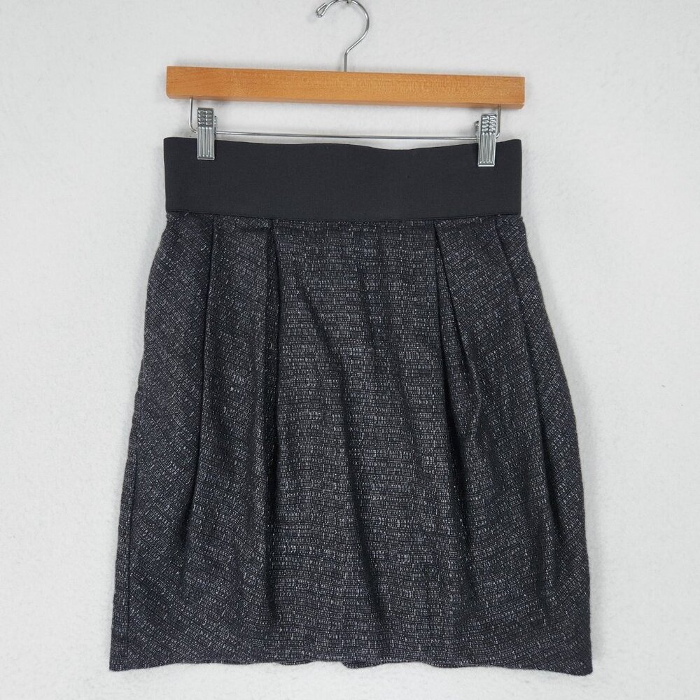 Adam Lippes Skirt 8 Black Pleated A Line Linen Blend Knee Length Business Casual